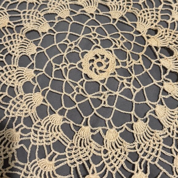 Vintage Beige Crochet Doily Table Topper 24” Round - Picture 2 of 8